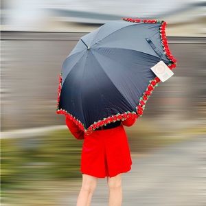 Nwt vintage rose flower embellished black large umbrella